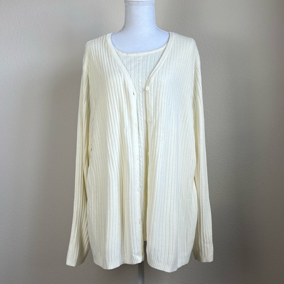 Jennifer Moore Sweaters - Jennifer Moore 2-in-1 Cardigan Sweater 3X Ivory Ribbed Attached Tank